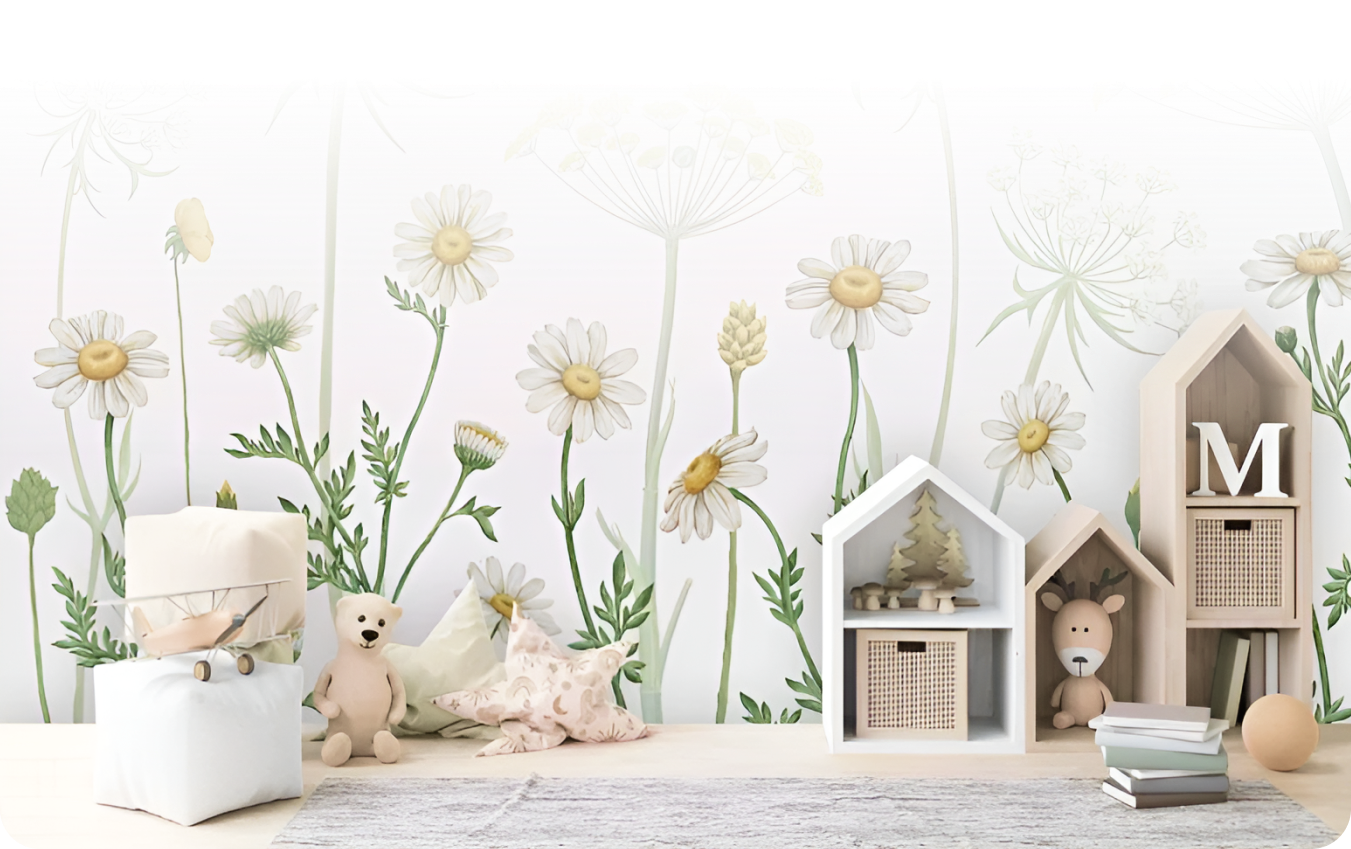 Flower bright mural wallpaper by Kikki Belle